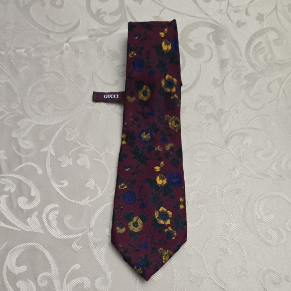 Gucci Other - Gucci Men's Dark Red Tie with Floral Pattern